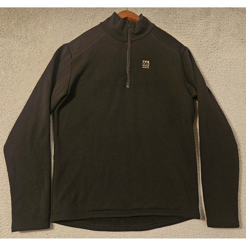 66 North Vik Zip Neck Sweater Men's Size Large Black Fleece Half Zip Pullover